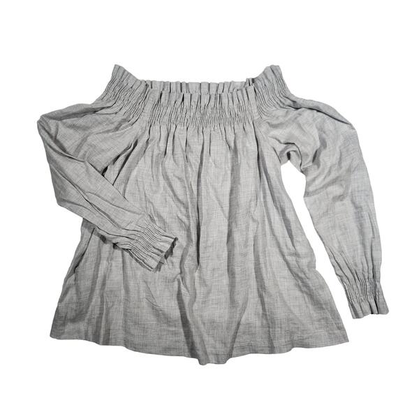 NEW Ann Taylor LOFT Off Shoulder Long Sleeve Cotton Top NWT M Petite Light Gray - Picture 1 of 10